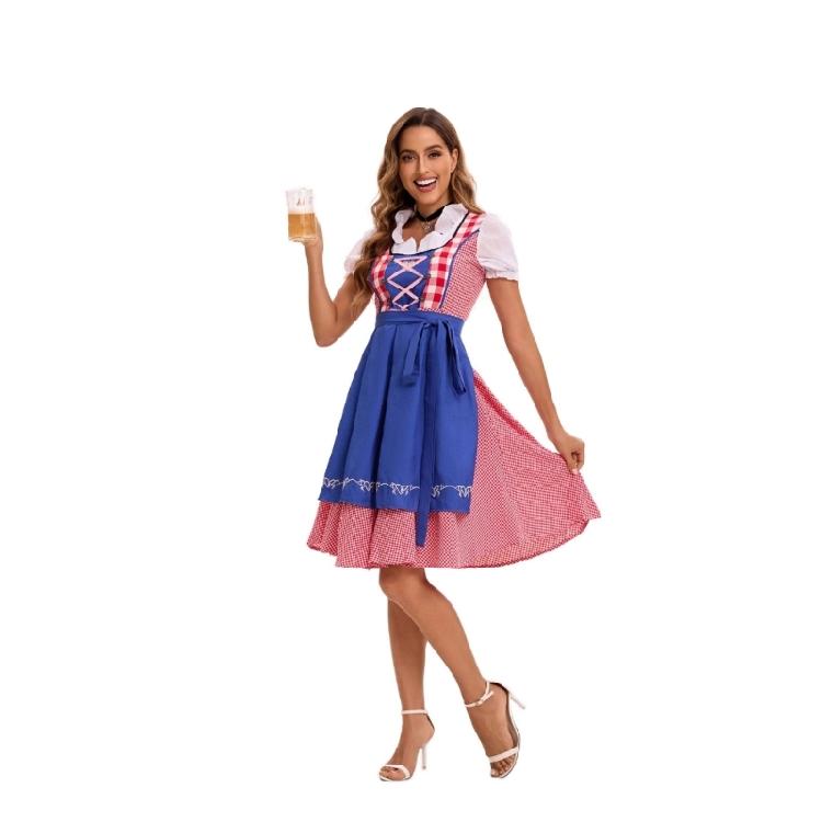 Adults Women's Oktoberfest Costume German Bavarian Beer Outfits Dirndl Dress Apron Bows Ribbon for Halloween Party