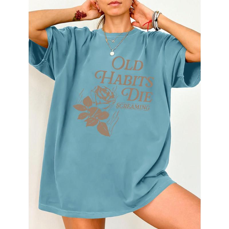 

Футболка с заниженной линией плеч и цветочным принтом и слоганом OLD HABITS DIE SCREAMING XS