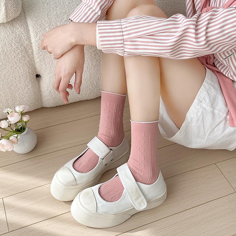 

Girls Spring and Autumn Solid Color Love Academy Style Long Cotton Socks 1 pair кавовий