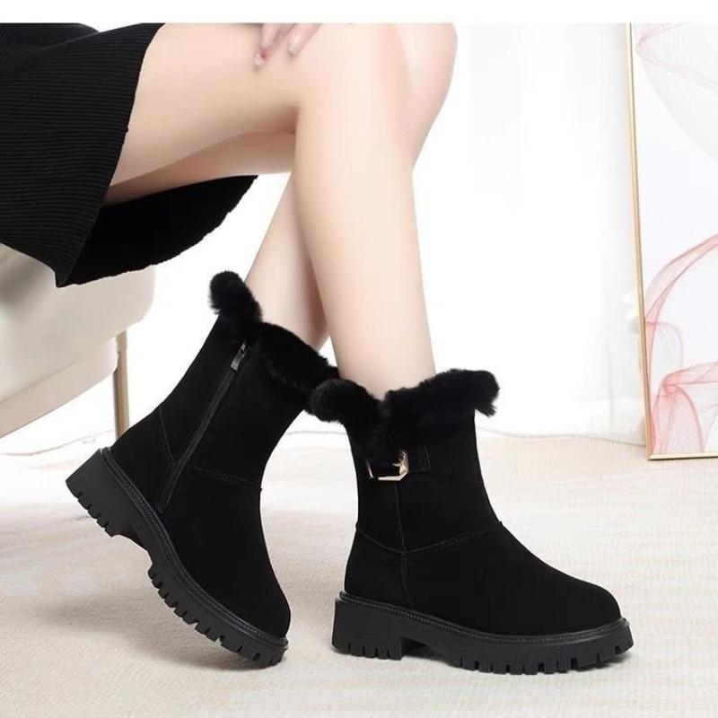 

Thick-soled snow boots women s new winter velvet thickened matte boots non-slip large cotton shoes warm cotton boots 40 чорний