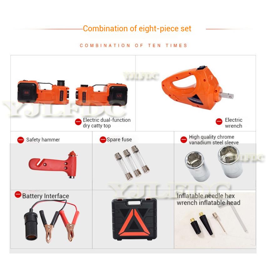 

5T CarJack Electric Hydraulic Jack Protable Tire Lifting Car Repair Mechanical Tools Inflator Flashlight Safe Hammer 8 Piece set 135-360mm