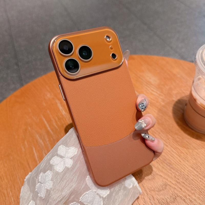 Napa Deri Liçi Desenli İki Tonlu Kılıf iPhone 17 Pro Max 17 Pro Air 16 Plus 15 14 13 12 11 Pro Lens Koruyucu Kapak