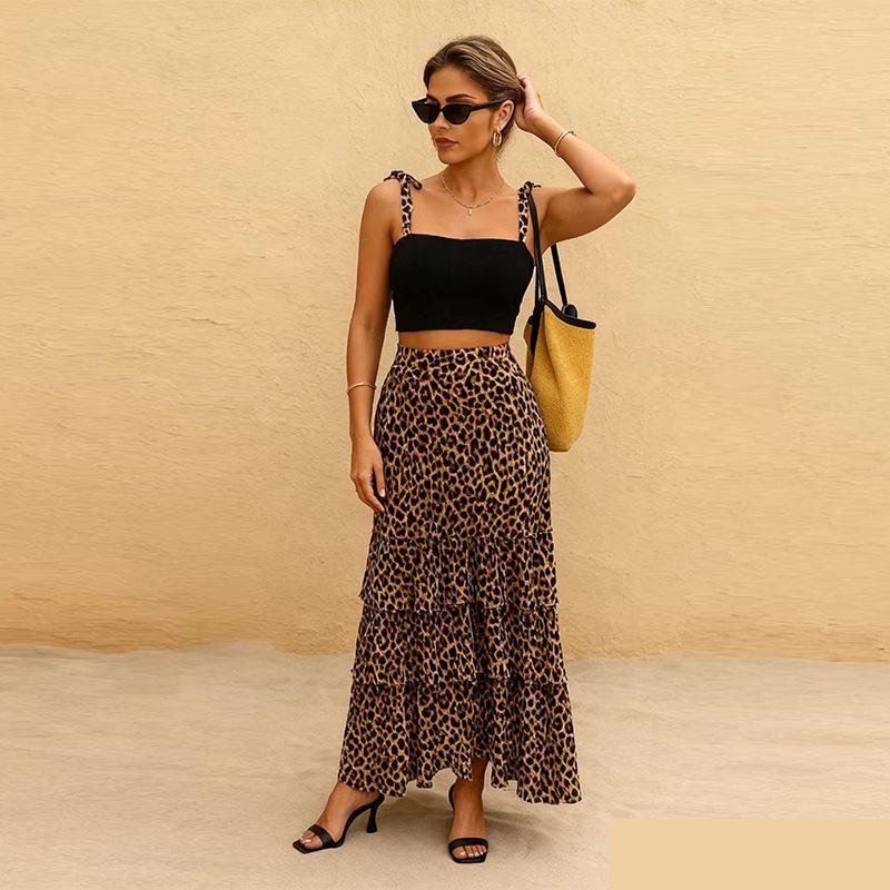 2025 Women's High-Waisted Floral Chiffon A-Line Skirt Set with Irregular Layers