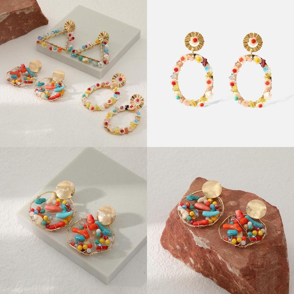 Chic Triangle Oval Shape Earrings Modern Geometric Alloy Dangles For Street Style