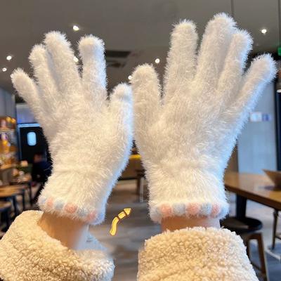 Mănuși de iarnă din lână din nurcă pentru femei Mănuși pentru femei cu ecran tactil elastic, moale, ține cald Mănuși de schi pentru ciclism Mănuși de modă