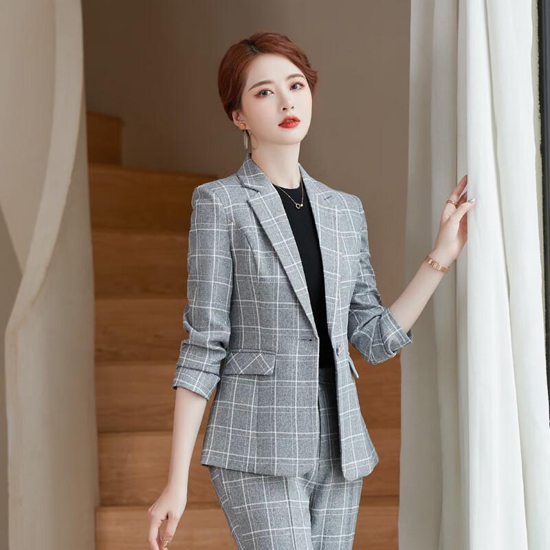 Ensemble Costume d'Affaires à Carreaux pour Femme