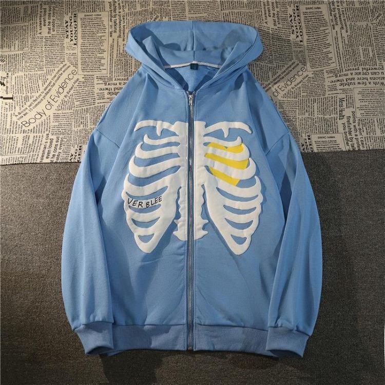 

Жіноче худі оверсайз з принтом черепа в готичному стилі Y2K, вулична мода, вільний світшот на блискавці, хіп-хоп, тренд Хараджуку XL синій