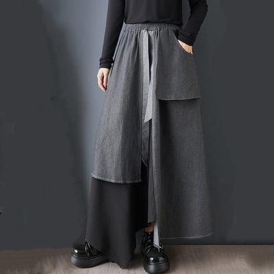 Denim taglie forti Vita alta patchwork vintage Primavera autunno casual ampio lungo per donna gonne gonna da donna