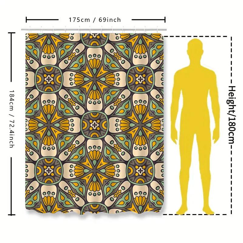 Vintage Boho Floral Shower Curtain Decorblack Yellow Green White Pattern Waterproof Fabric Modern Bathroom Accessories