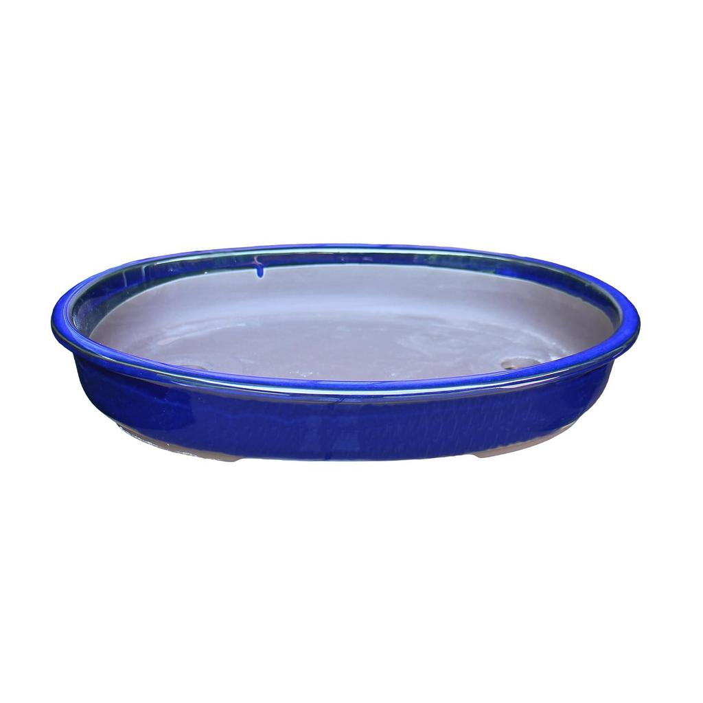 Umekichi Bonsai Oval Bonsai Blue Sea Cucumber Seto Ware Suitable for Miscellaneous and Large to Medium Approximately 31cm Supplies, 10-inch Pot,