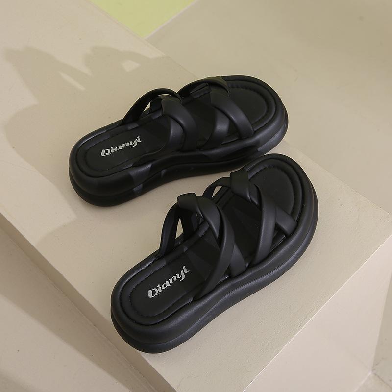 

JMXD-cool Тапочки Женские Летние, Универсальные Пляжные Сандалии на Толстой Подошве Ощущение Ходьбы по Дерьму 41 чёрный