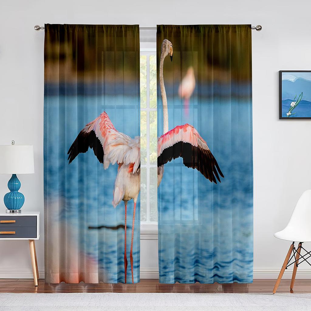 Różowe flamingi tropikalne ptaki romantyczna miłość przezroczyste firanki z woalu do salonu tiulowa firana okienna do sypialni i kuchni