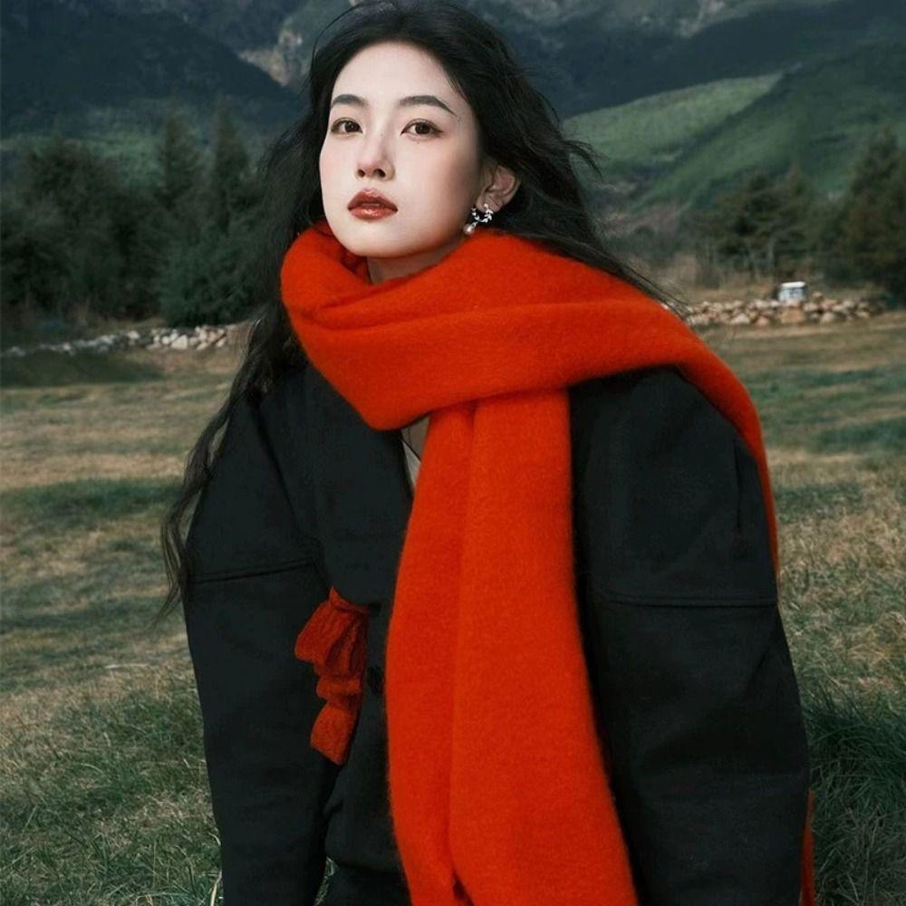 Tassel Plaid Wool Scarf Mohair Long Shawl Elegant Winter Cashmere Scarves  Student