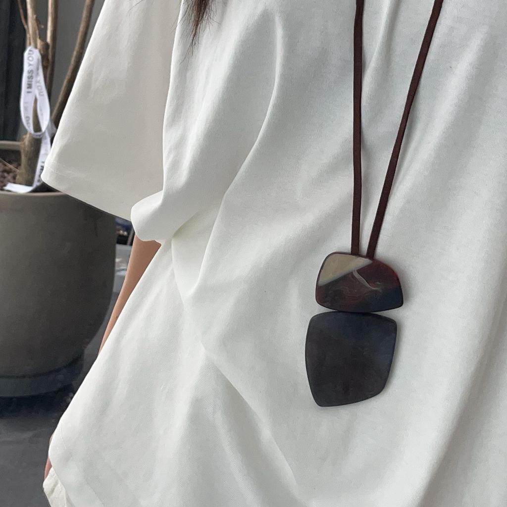 Maillard Croissant Irregular Square Pendant Bohemian Sweater Chain Necklace for Women