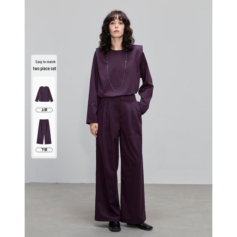 Women s Padded Shoulder Wide Leg Two-Piece Suit Set M