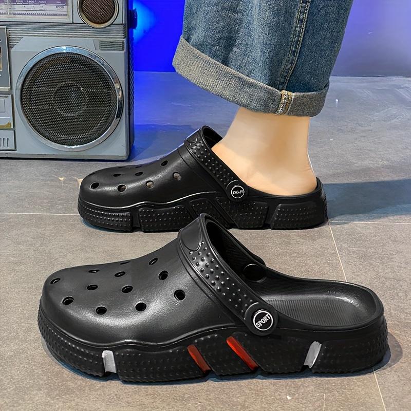 Plus Size Men's Solid Colour Hollow Out Clogs, Comfy Non Slip Durable Soft Sole EVA Slippers for Men's Indoor Outdoor Activities