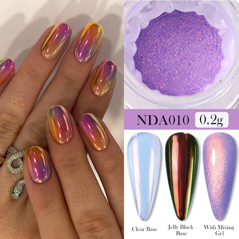 NICOLE DIARY Moonlight Plating Pearl Nail Powder White Mirror Aurora Effect Pigments UV Gel Polish Chrome Dust Nail Decorations