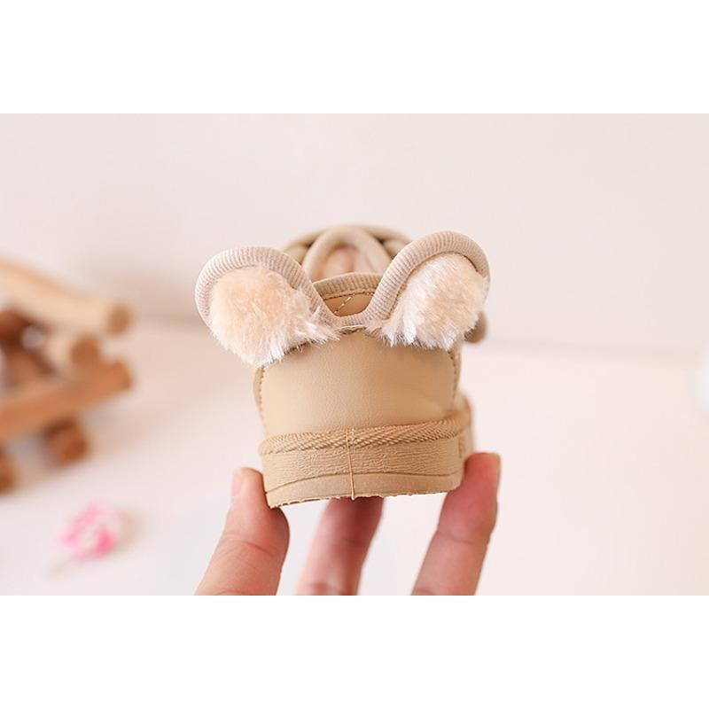 Winter Style Fleece-lined Cotton Shoes, Infant and Toddler Learning-to-walk Shoes, Small Kids' Baby Shoes, Korean-style Milk Tea Smiley Face
