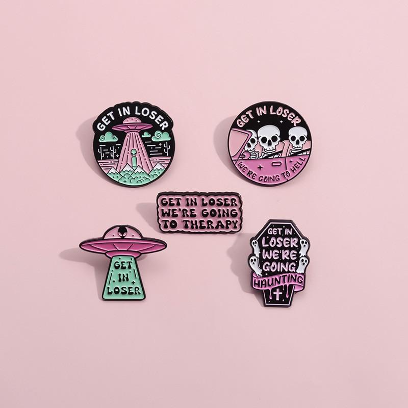 Purple Cartoon Creative Skull Brooch With Eyecatching Letters For Outfits Fashionable