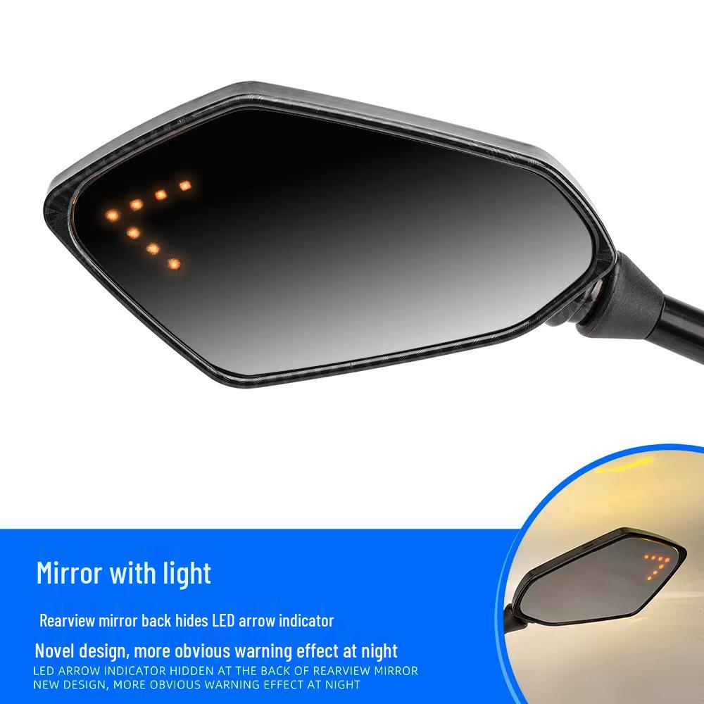 Universal Motorcycle Rearview Mirror with LED Turn Signal for Street Bikes, Cruisers, and Scooters