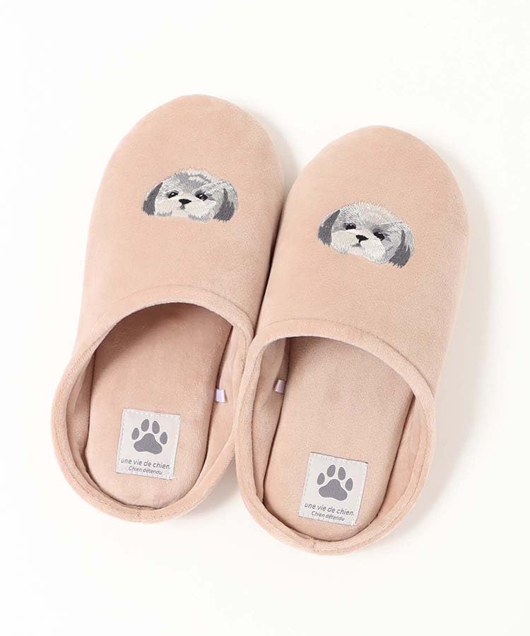 Bleu Bleuet Dog Embroidered Room Shoes/Slippers (Shih Tzu, Japanese Shoe Size, Adult, Numeric, 2_e, 24.0 cm)