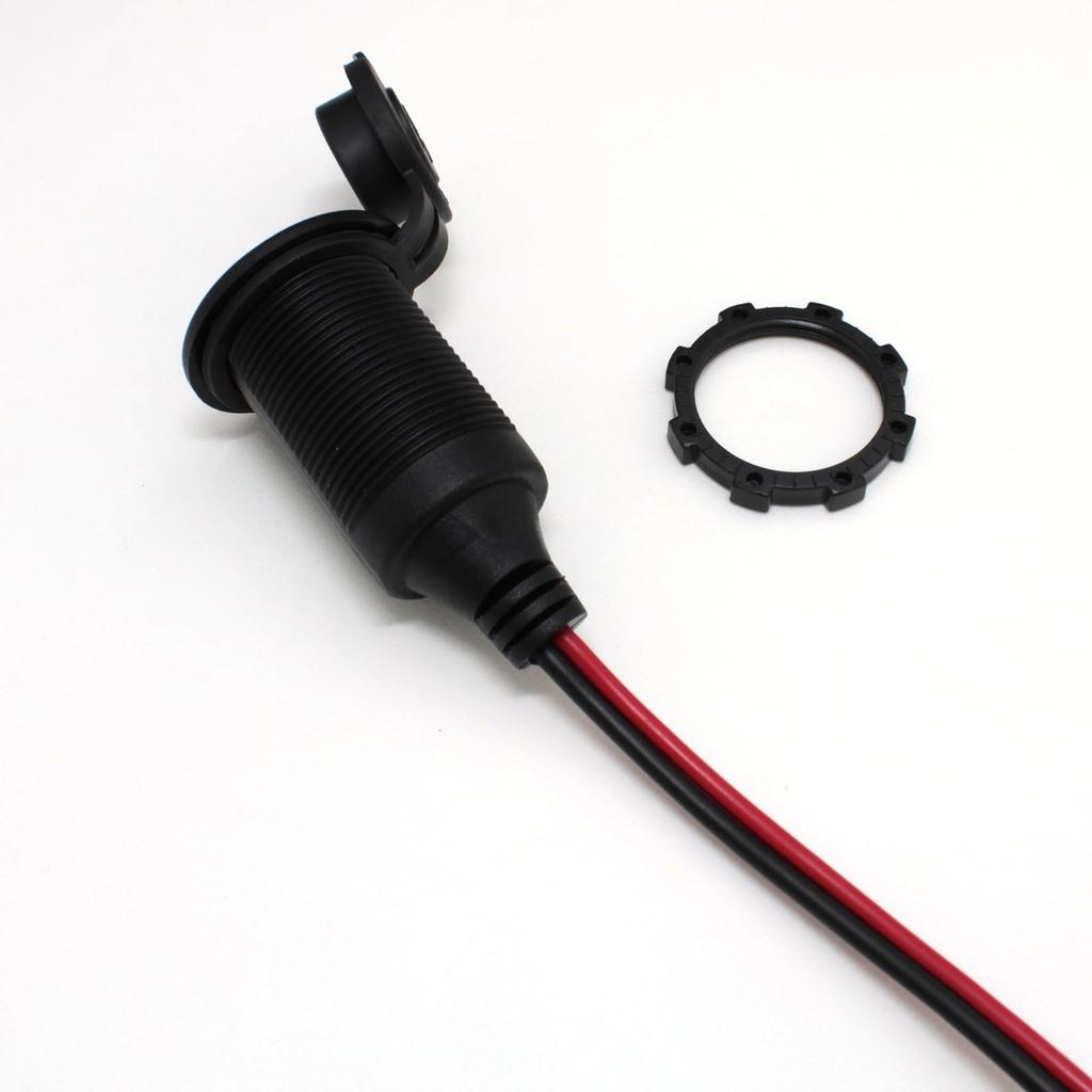 Kaito Denshi Female Cigarette Lighter Socket with Lid, 1 Branch Uncut, Power Cable, 12 V, 11.8 inches (30 cm)