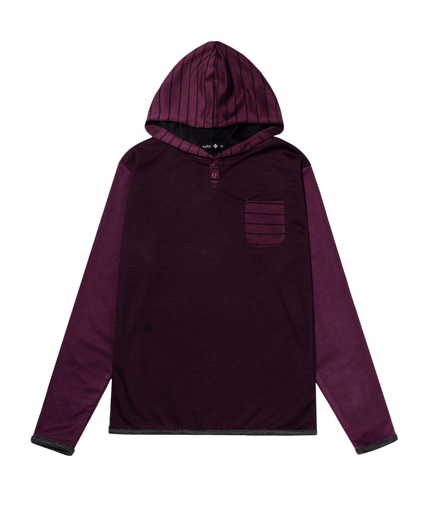 KAIFAI Panel Stripe Long Sleeve Hoodie (Purple) K26Qb223