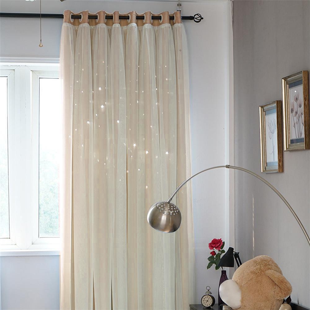 1/2Pcs Stars Blackout Curtains Double Layer Romantic Pink Tull Curtain for Living Room Girl's Bedroom Window Drapes Decoration