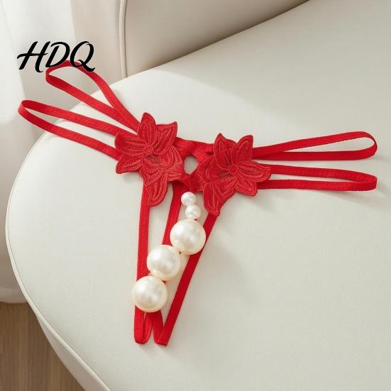 Perizoma Ricamato a Fiore da Donna Sexy Perla Sintetica G-String Perizoma Vita Bassa Floreale Biancheria Intima Erotica con Laccetti Schiena a Y Panty Elastiche Seducenti