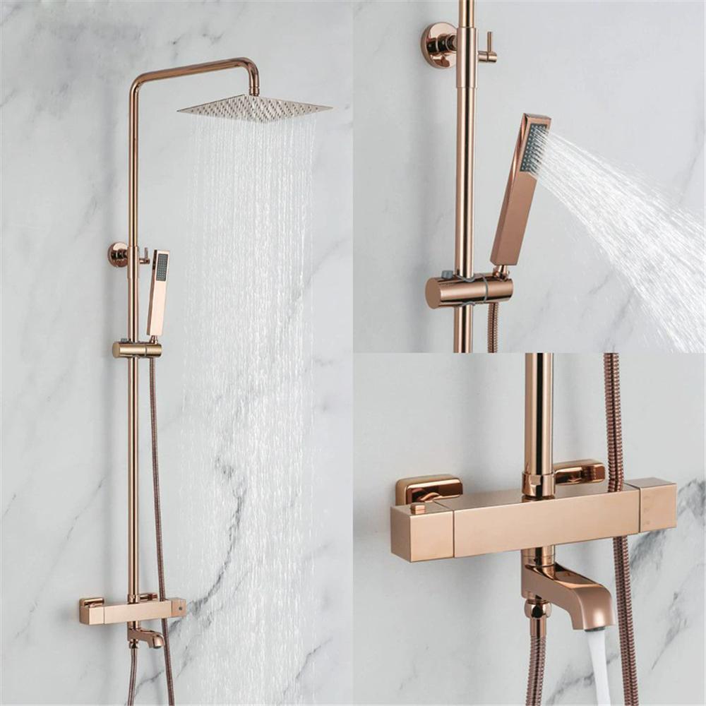 Rose Gold Thermostatic Bathtub and Shower Faucet Gold Bath Shower Set Brass Black Rainfall Shower & Hand shower Faucet Set