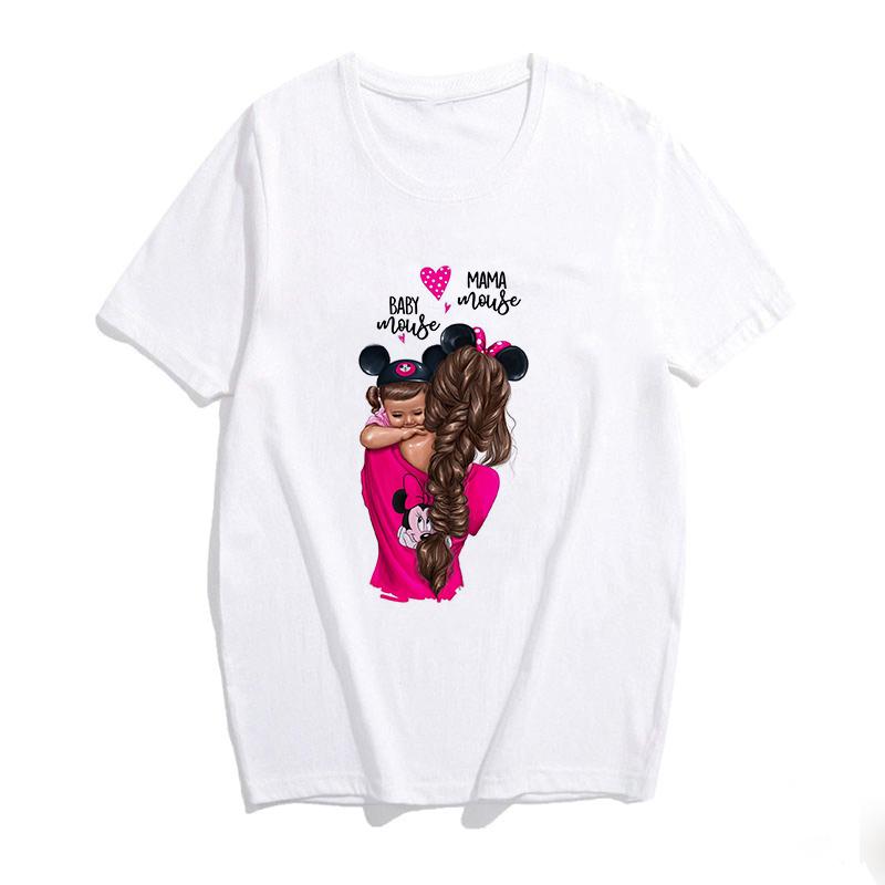 Super Mama Print Female T Shirt Son And Mom Summer Harajuku Women Clothes White Tshirt