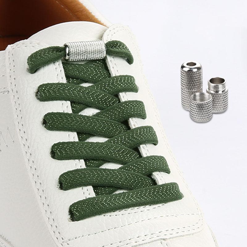 Elastic Flat Shoelaces for Sneakers No Tie Shoe Laces Metal Flower Noodle Capsule Buckle One Size Fits All for Kids and Adults