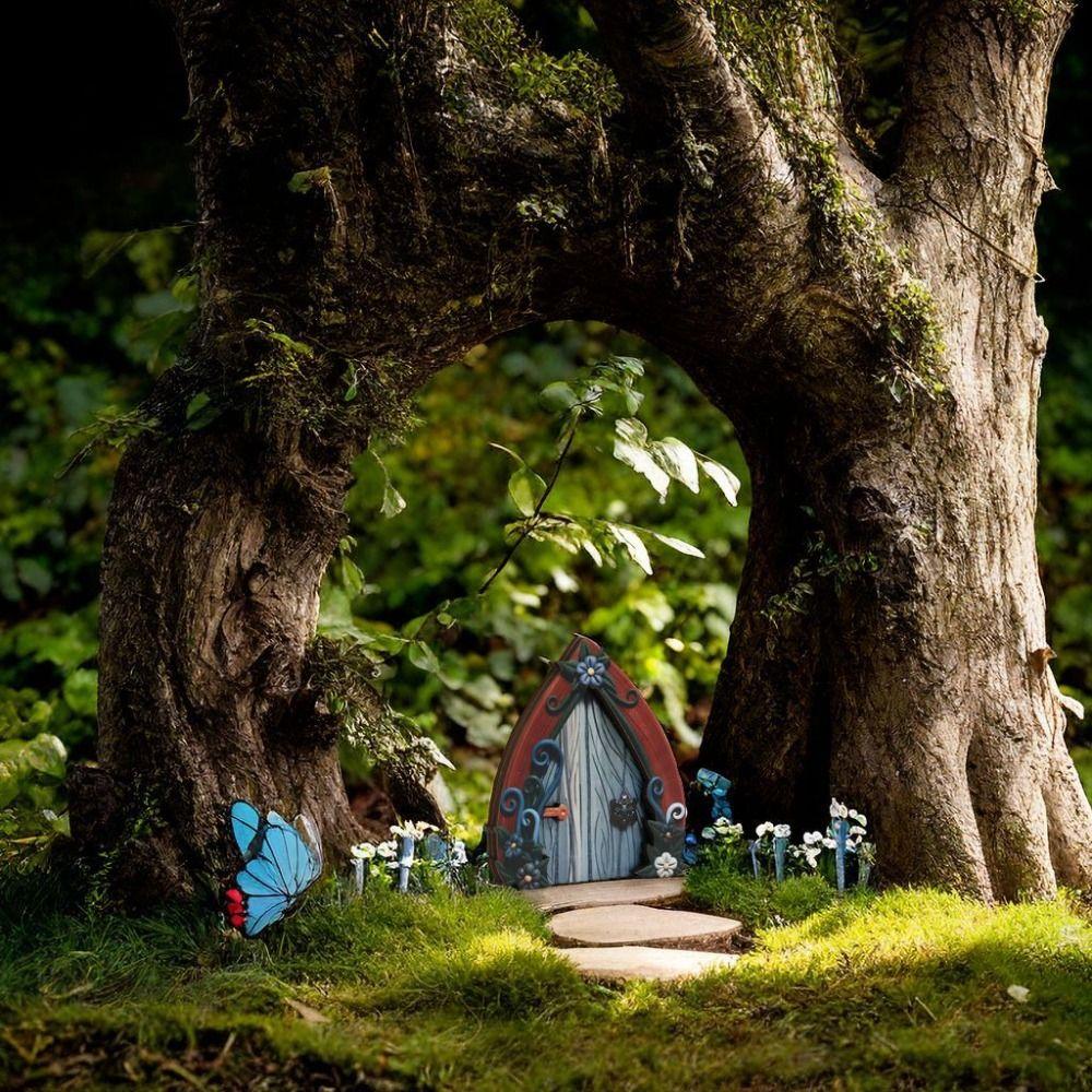 Figurines Fairys Door Outdoor Garden Ornament Yard Art Fairy Garden Door Miniature Fairy Gnome Multicolor Wooden Fairy Gate