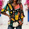 Womens Plus Size V Round Neck Mid Sleeve Front Button Chic Casual Loose Comfortable Weekend Ladies Blouse