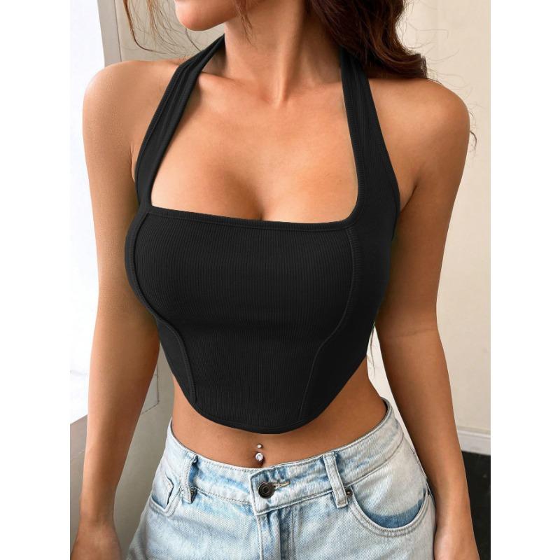 Women Sexy Halter Neck Irregular Hem Solid Color Fashion Casual Vest Top