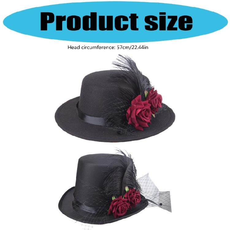Steampunk Victorian Mini Top Hat Gothic Flower Feather Hat Halloween Cosplay Costume Party Hat for Womens Men Gift
