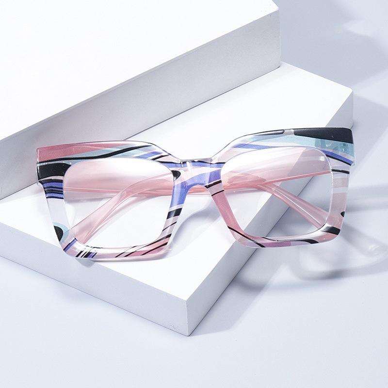 

Trendy Transparent Color Pattern Large Frame Anti-Blue Light Flat Mirror Street Shot Face Thin Glasses Frame flat light [anti-blue light]