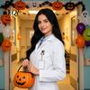 Badge Clip for Work Clothes Halloween Black Cat Pumpkin Reel, Retractable with 360 Degree Rotating Clip, Acrylic Decorative Reel ID Card Holder