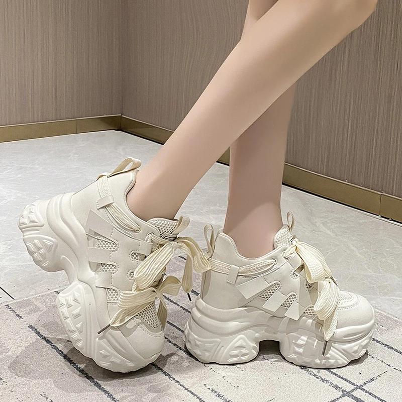 Fashion 10CM Women Mesh Chunky Sneakers Autumn High Platform Shoes High Heels Wedges Casual Shoes Woman Breathable Sports Dad Sneakers