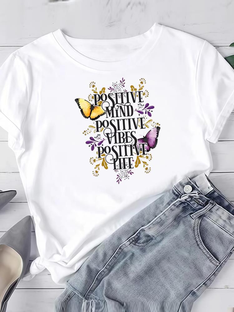 (Asian Size) Watercolor Flower Cute Short Sleeve Tee Clothing T Shirt Woman Women Fashion Top Print Female Graphic T-shirts