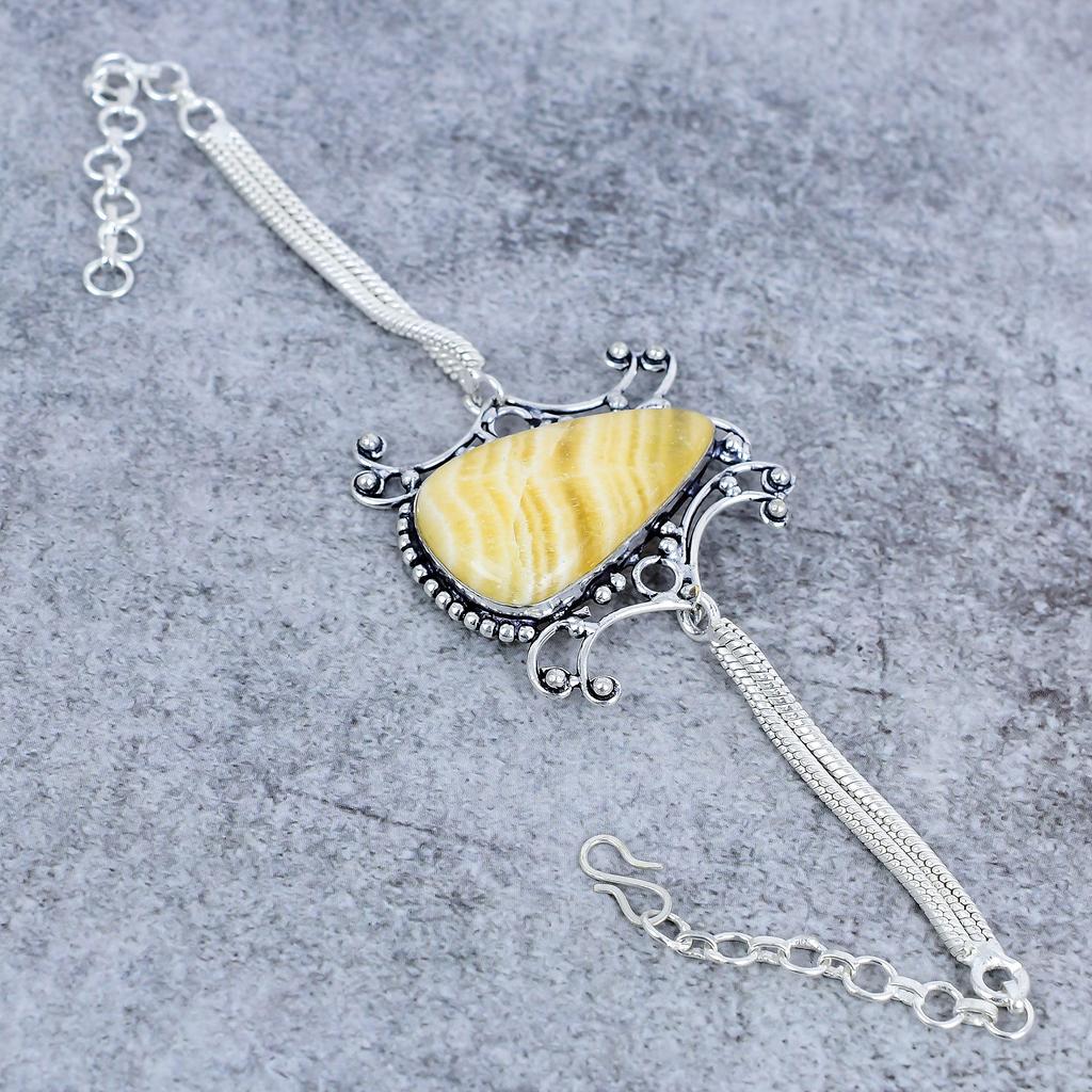 Calcite Agate Gemstone Handmade 925 Sterling Silver Bracelet 7-8" M-2736