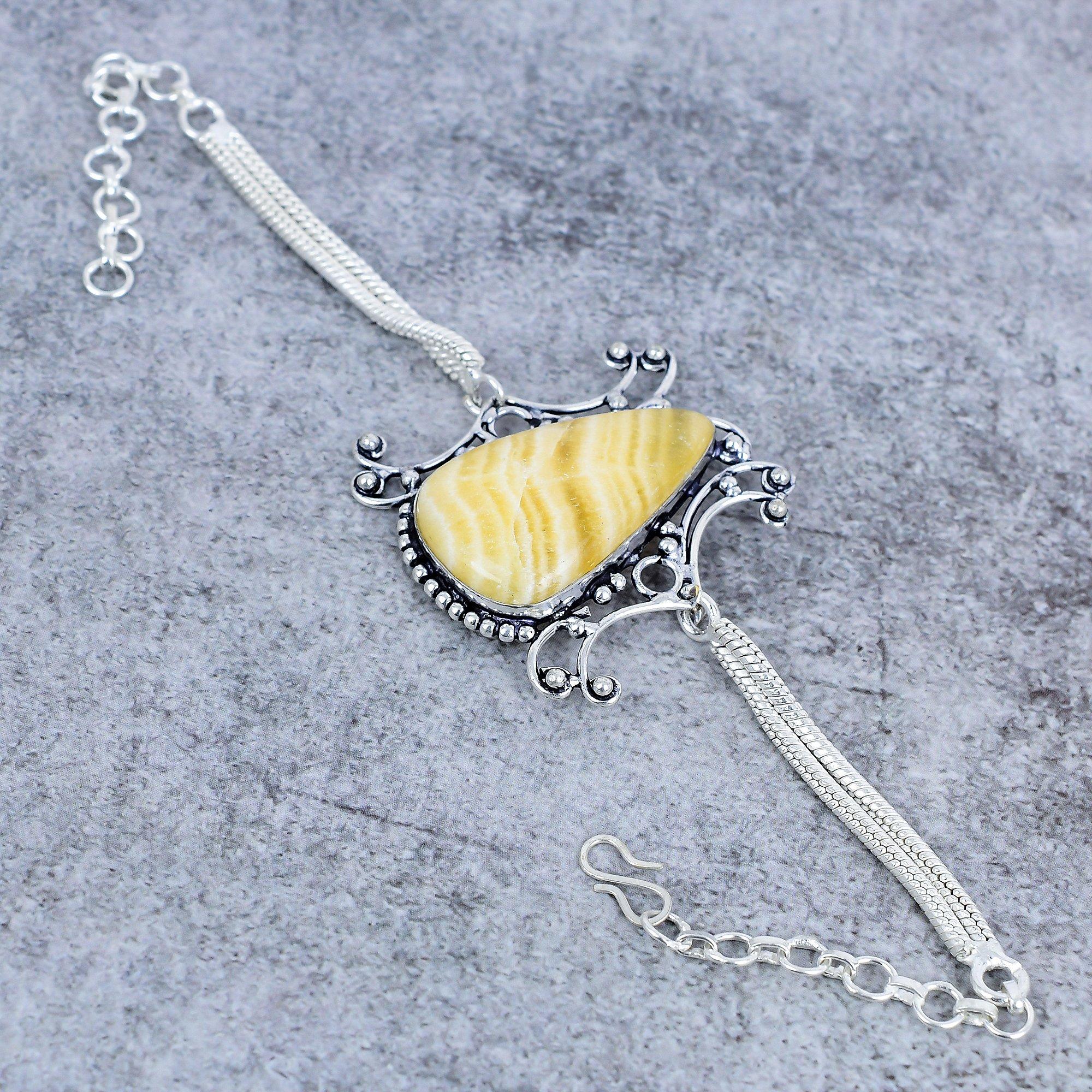 

Calcite Agate Gemstone Handmade 925 Sterling Silver Bracelet 7-8 M-2736