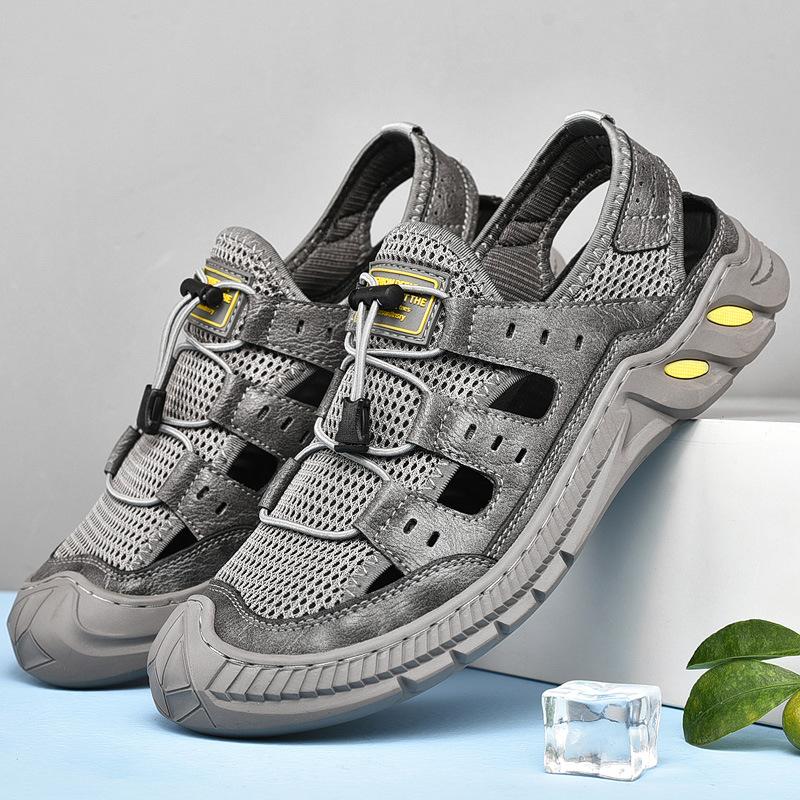 2024 Elastic Strap Casual Sewn Shoes Hollow Beach Shoes Large Mesh Breathable Sandals