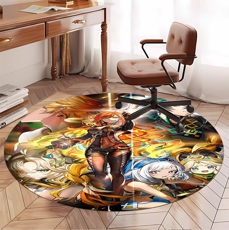 Genshin Impact Pattern Round Rug, Indoor/Outdoor Mat, for Picnic, Gameroom, Bedroom, Office, Living Room, Home Decor Carpet, Birthday Gift