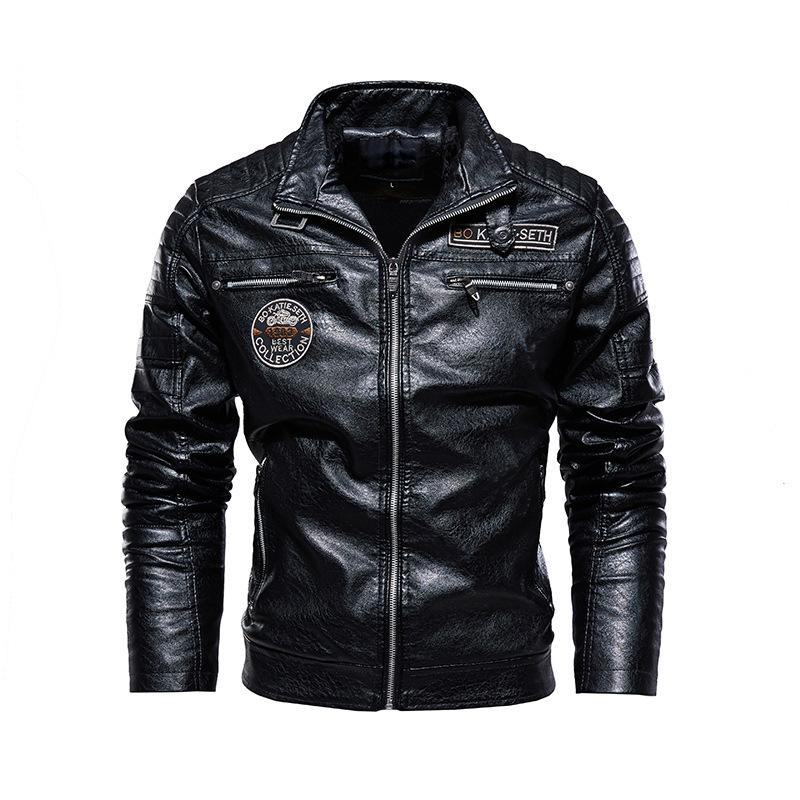 Veste de moto en cuir PU transfrontalier pour homme, style européen/américain, moderne et robuste, plus velours.