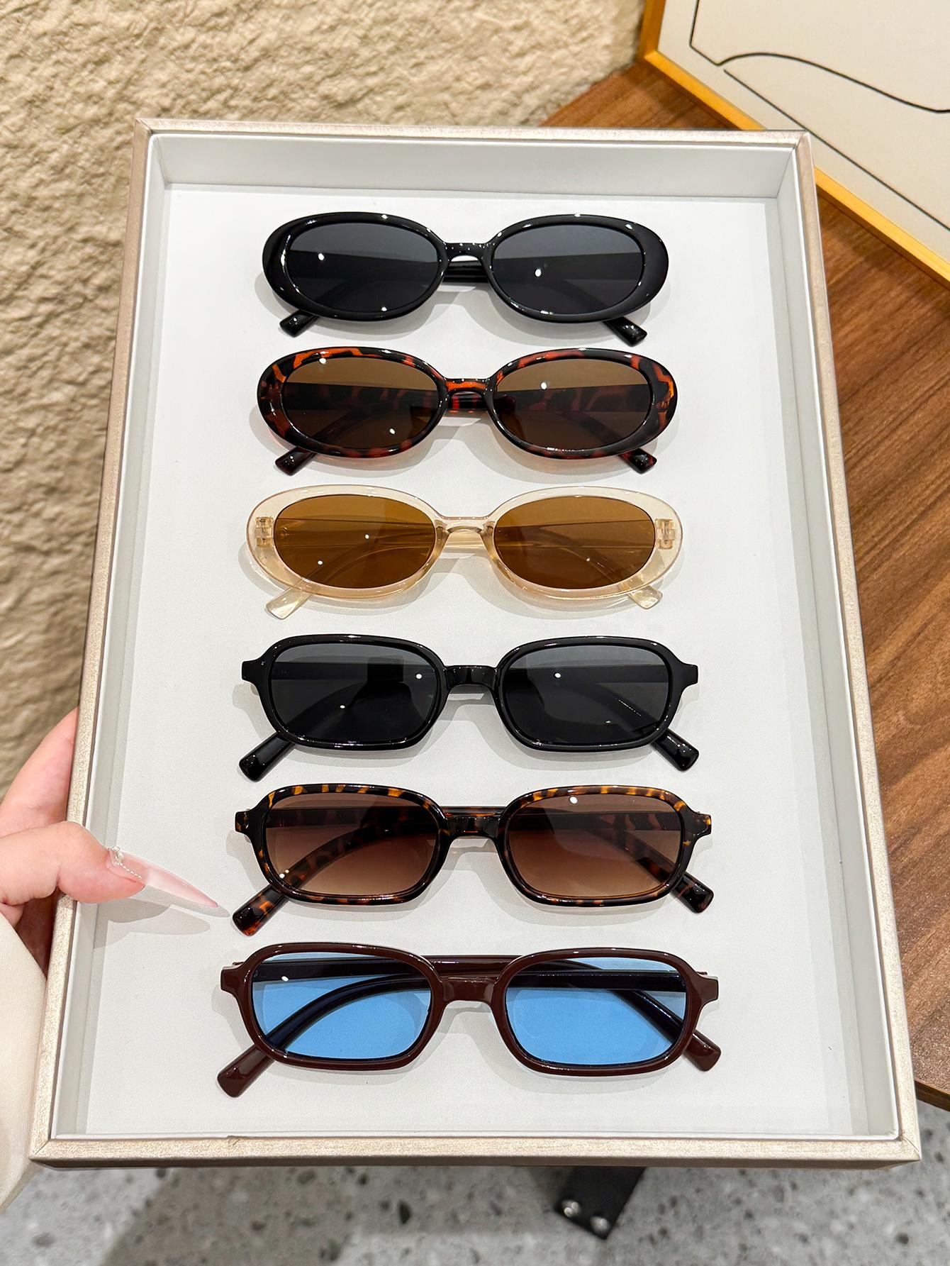

6Pcs Fashionable Oval Small Frame Multi-Color Set Glasses Classic Pure Color Decorative Glasses Suitable for Holiday Gifts