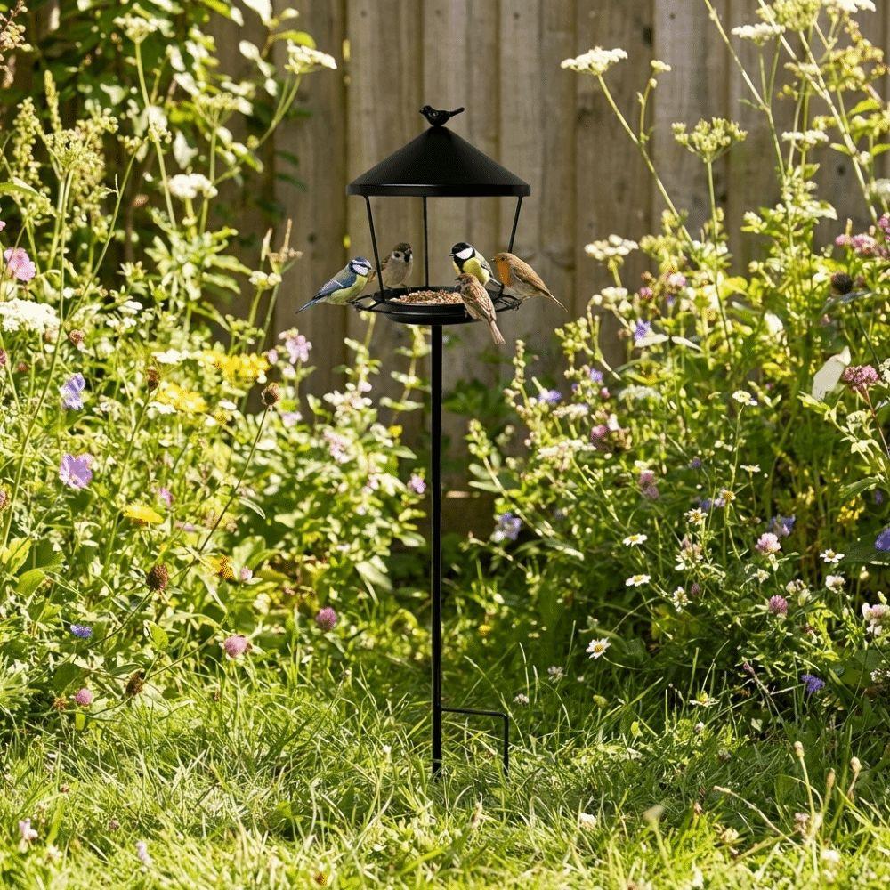 Mangiatoia per Uccelli da Terra Resistente alle Intemperie Anti-Spreco Grande Capacità Vassoio Mangiatoia Paraspruzzi Supporto in Ferro per Vasca Uccelli Giardino