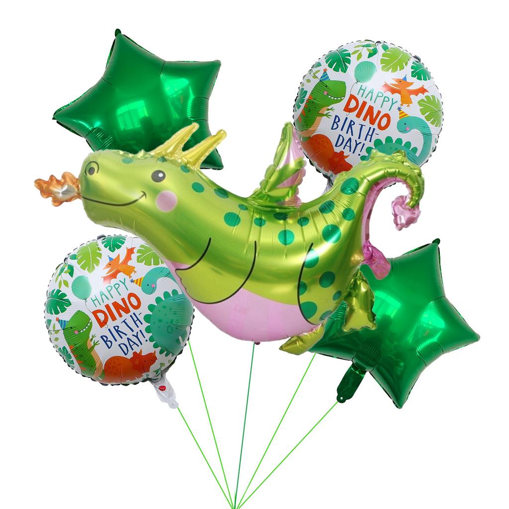 5-Piece Dinosaur Aluminum Film Balloon Set Birthday Hat Dinosaur Tyrannosaurus Rex Children'S Birthday Party Decorative Balloon