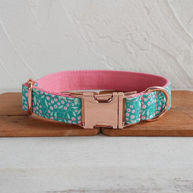 MuttCo Vine Green & Pink Floral Pet Collar and Leash Set with Rose Gold Buckle XL