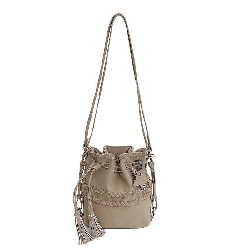 

Сумка-ведро на кулиске в нишевом корейском стиле, Рюкзак с кисточками для поездок на работу, Универсальная сумка через плечо хаки